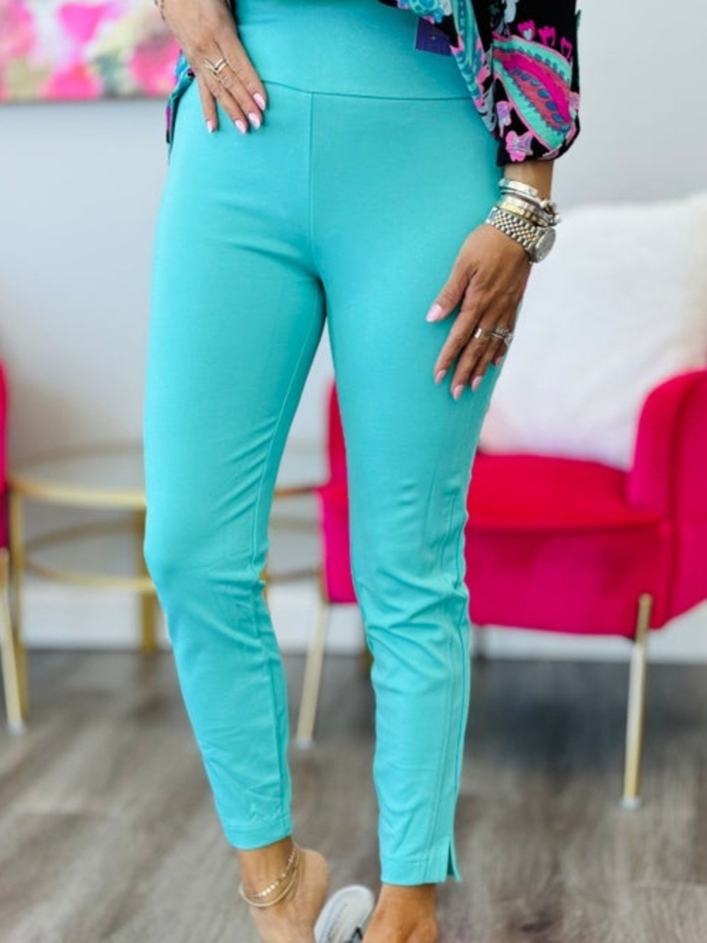 Dear Scarlett Aqua Magic High Waist Skinny Pants Sz XL